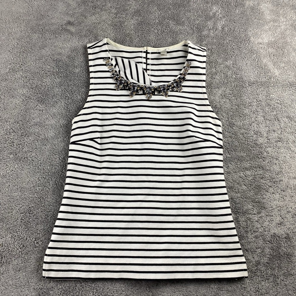 J.Crew Factory Shell Top Rhinestone‎ Womens XXS Black White Stripes